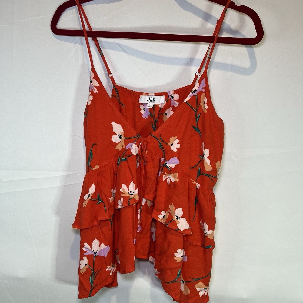 JACK by BB Dakota Womens Medium Siesta Time‎ Floral Tank Top in Fiesta Red M